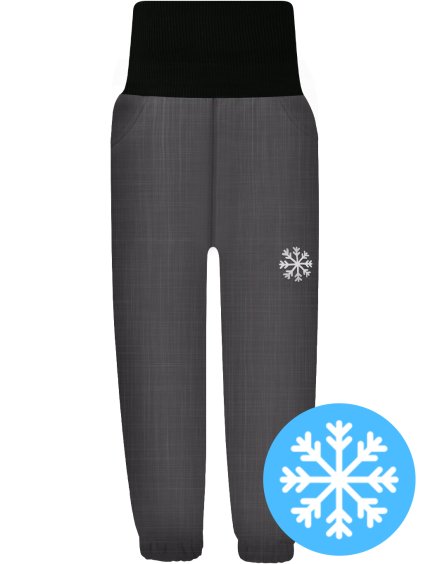 Dětské tmavě šedé zimní softshellové kalhoty s beránkem