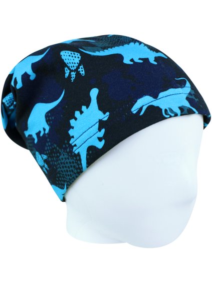 Dětská jarní podzimní čepice modří dinosauři