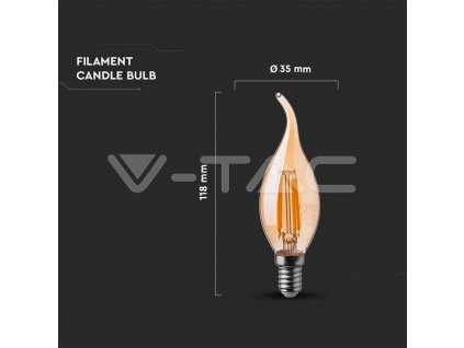 V-TAC LED žiarovka E14 C37 4W 2200K amber filament