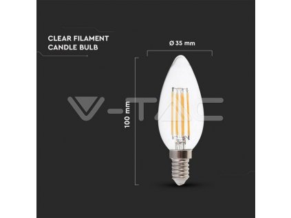 V-TAC LED žiarovka E14 C37 6W 3000K filament