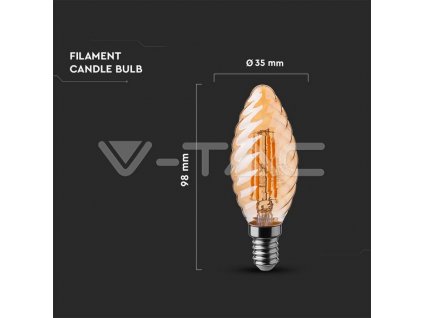 V-TAC LED žiarovka E14 C37 4W 2200K amber filament twist