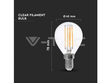 V-TAC LED žiarovka E14 P45 4W 3000K filament