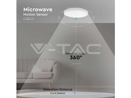 V-TAC LED svietidlo 24W 4000K kruhové biele IP44 + mikrovlnný senzor