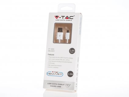 V-TAC POWER USB kábel micro USB 3m biely