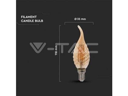 V-TAC LED žiarovka E14 C37 4W 2200K amber filament twist