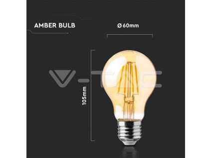 V-TAC LED žiarovka E27 A70 12W 2200K amber filament