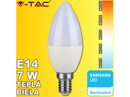 V-TAC PRO SAMSUNG LED žiarovka E14 C37 7W teplá biela