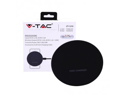 V-TAC SMART bezdrôtová nabíjačka čierna kruhová