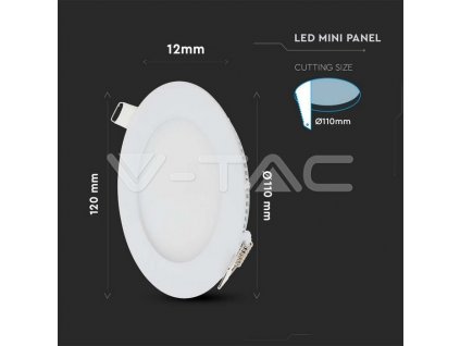 V-TAC LED panel 12W 6400K kruhový