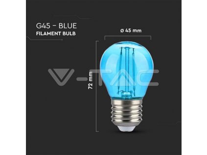V-TAC LED žiarovka E27 G45 2W modrá filament