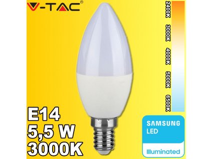 V-TAC PRO SAMSUNG LED žiarovka E14 C37 5,5W teplá biela