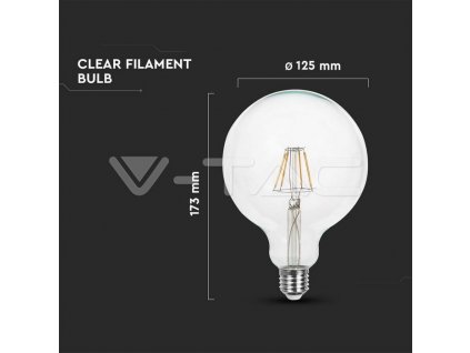 V-TAC LED žiarovka E27 G125 12,5W 3000K filament