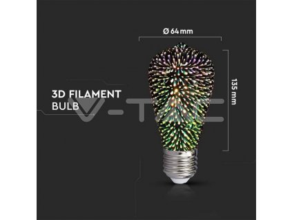 V-TAC LED žiarovka E27 ST64 3W 3000K 3D filament