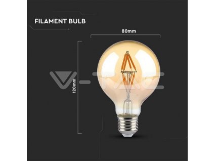 V-TAC LED žiarovka E27 G80 4W 2200K amber filament