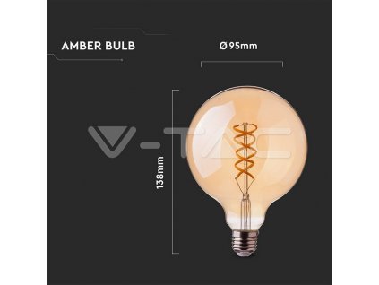 V-TAC LED žiarovka E27 G95 5W 1800K amber filament