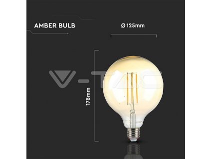 V-TAC LED žiarovka E27 G125 12,5W 2200K amber filament