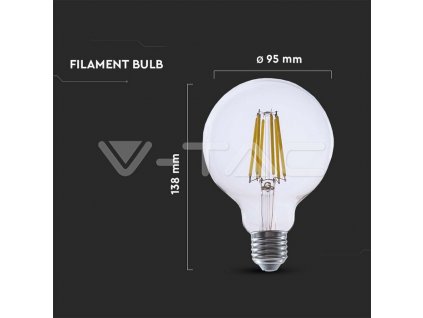 V-TAC LED žiarovka E27 G95 4W 4000K filament