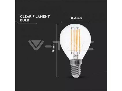 V-TAC LED žiarovka E14 P45 6W 6400K filament A++