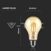 V-TAC LED žiarovka E27 A67 10W 2200K filament amber