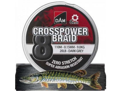 PLETENÁ ŠŇŮRA CROSSPOWER 8-BRAID DARK GREY (TMAVĚ ŠEDÁ) 300m  DAM