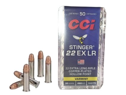 Náboj kulový CCI, Stinger, .22LR, 32GR, CPHP, Hyper Velocity 500 m/s, 50ks