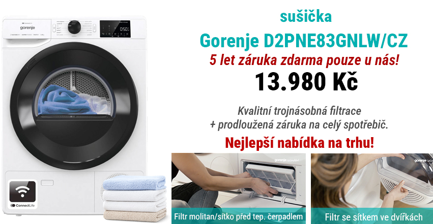sušička Gorenje D2PNE83GNLW/CZ na www.vadura.cz
