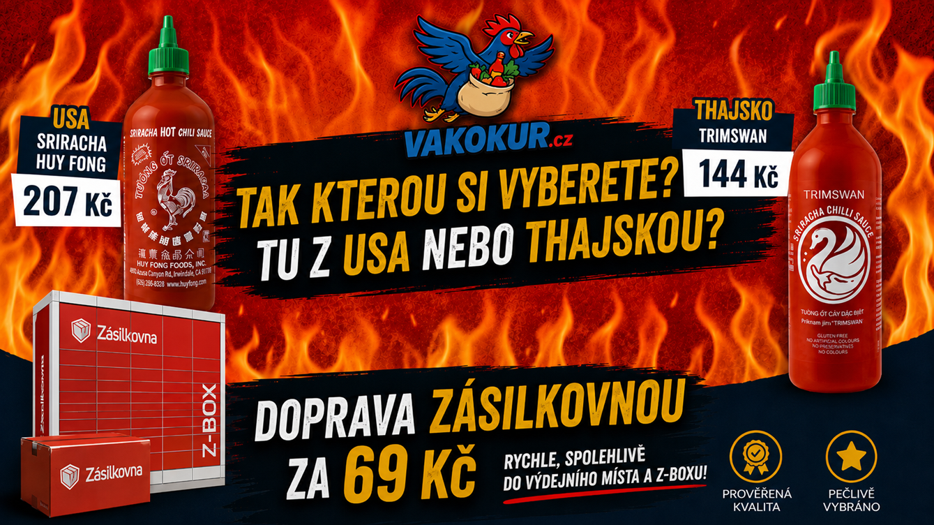 DOPRAVA ZDARMA, SRIRACHA HUYFONG, S KOHOUTEM Z USA, THAJSKÁ SRIRACHA
