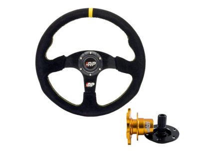 eng pm Steering wheel sport suede 350mm flat IRP Steering wheel hub Quick Release IRP black gold 219402 4
