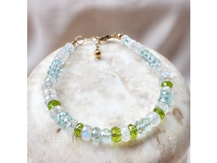 The Forest - náramek s duhovým měsíčním kamenem, peridotem a akvamarínem