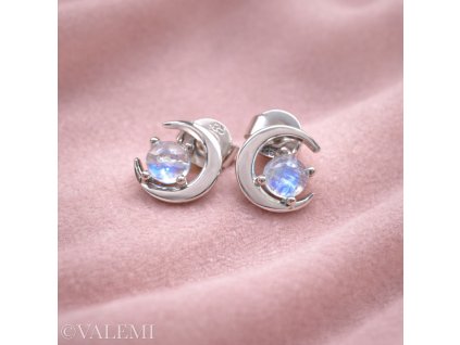 Náušnice měsíc s duhovým měsíčním kamenem stříbrné