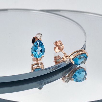 Náušnice s diamanty a modrým topazem