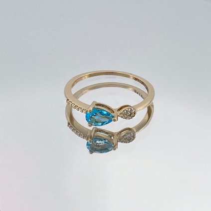 Prsten DD s diamanty a modrým topazem