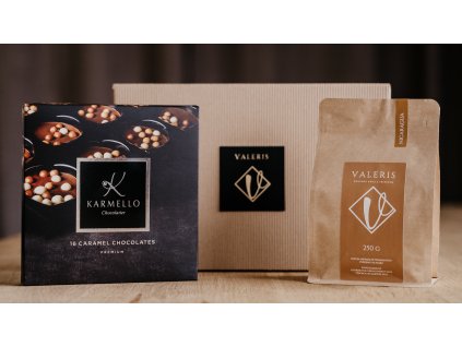 Elegantní dárková kazeta karamelové FRUZZLE s kávou VALERIS