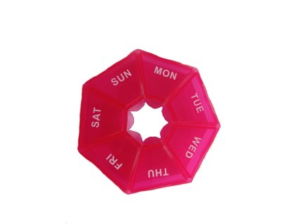 Pill Box - Kulatý dávkovač na léky 7 dní - růžový