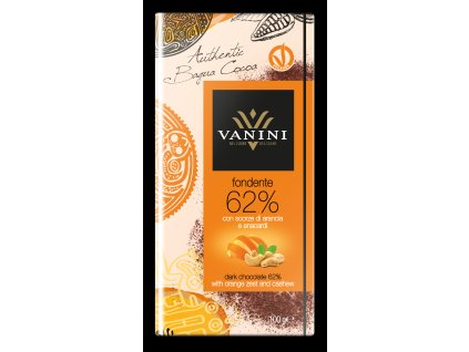 Vanini hořká 62% s pomerančem a kešu ořechy 100g
