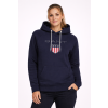 Model in navy GANT hoodie