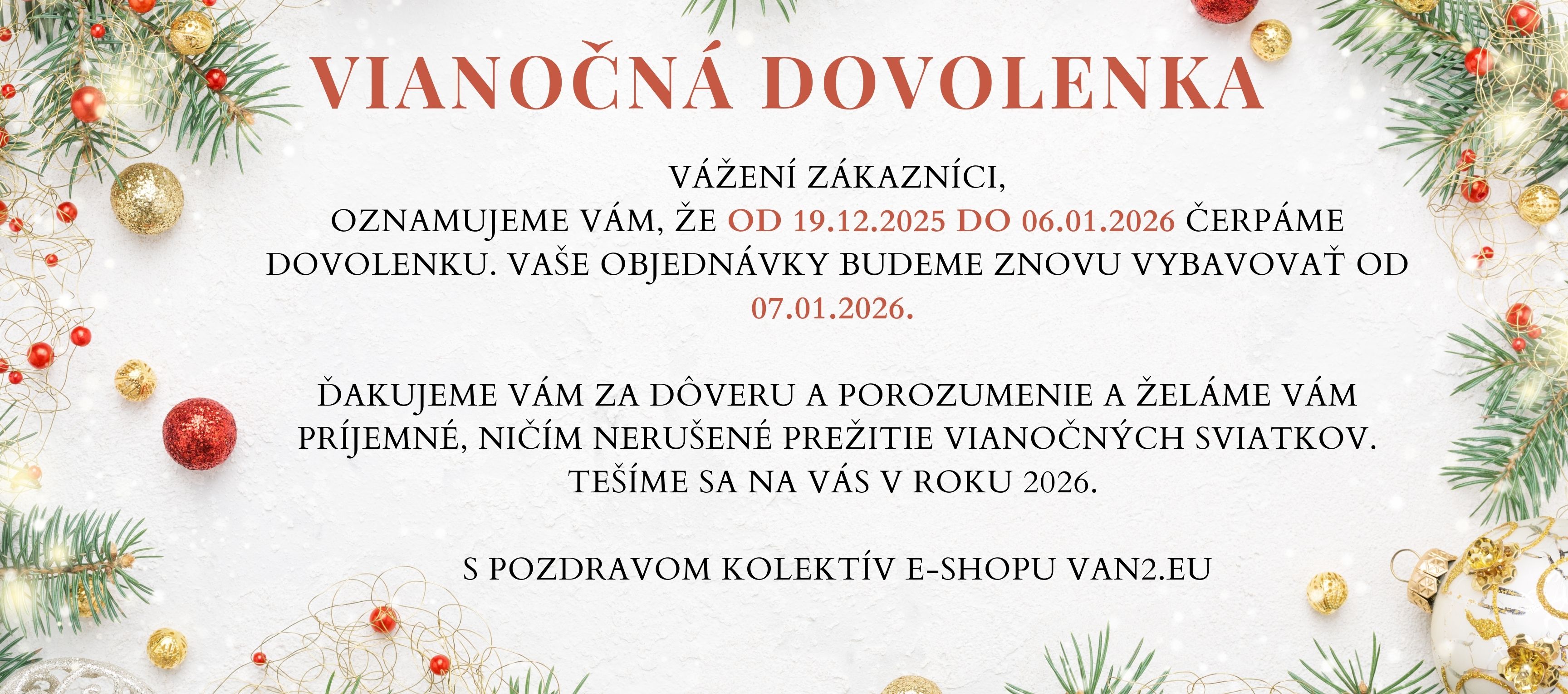 Vianočná dovolenka - oznam