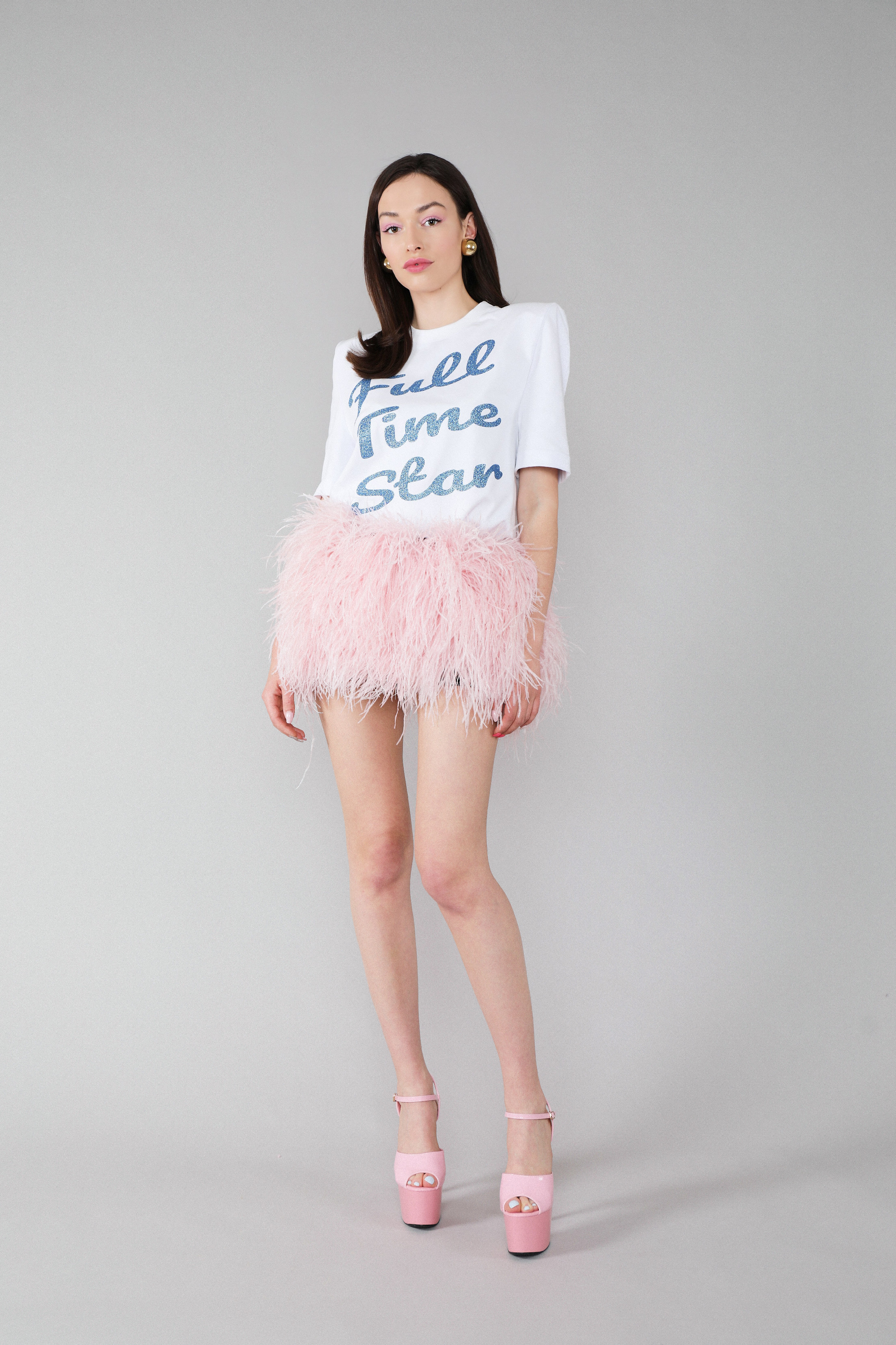 T-SHIRT FULL TIME STAR WHITE/BLUE SHOULDERPADS