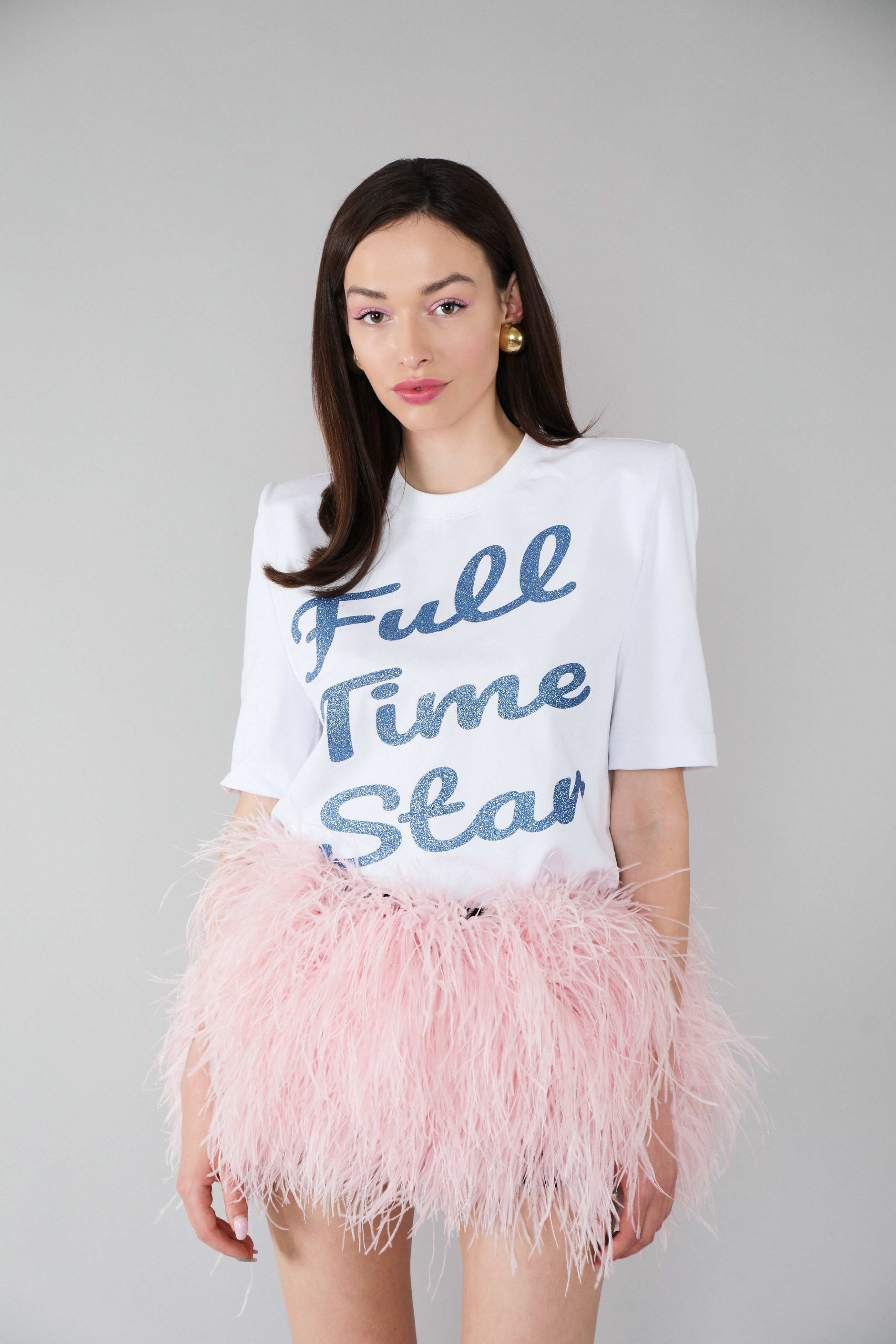 T-SHIRT FULL TIME STAR WHITE/BLUE SHOULDERPADS