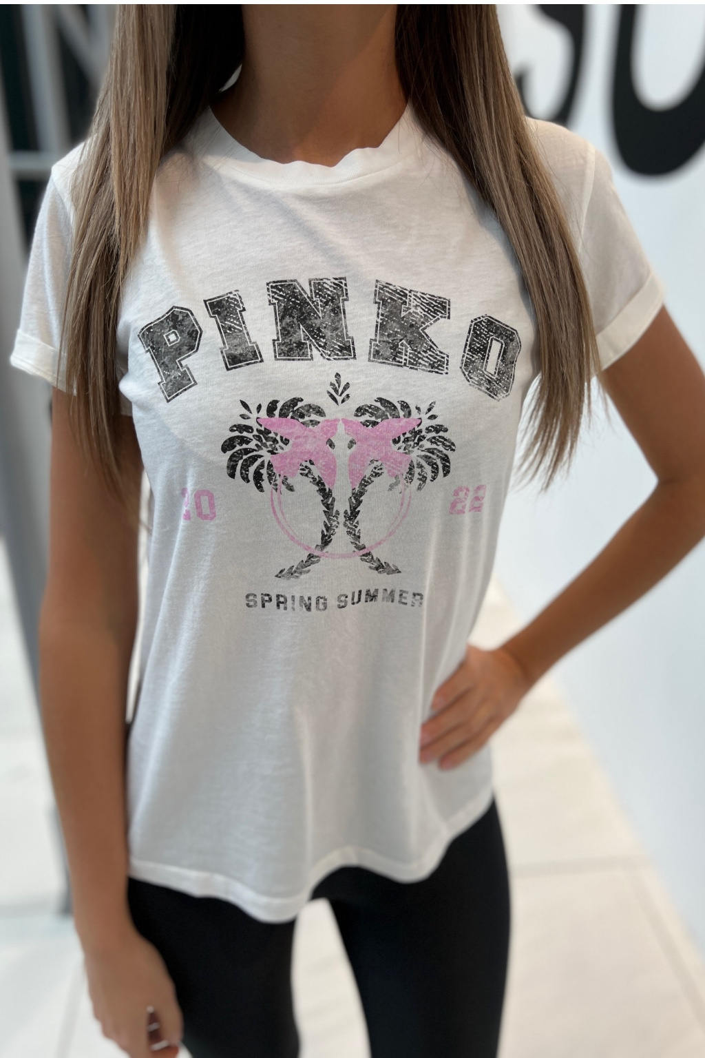 Dámské tričko Pinko 1G178NY6K7Z14 bílé