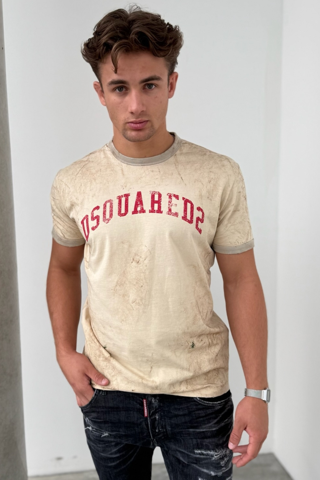 Pánské tričko DSQUARED2 Cool Fit S74GD1461 béžové
