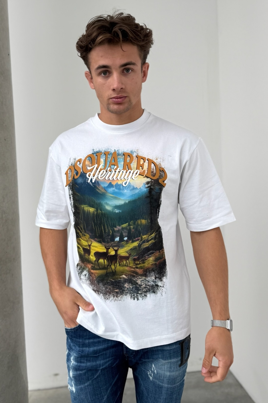 Pánské tričko DSQUARED2 Loose Fit S74GD1467 bílé