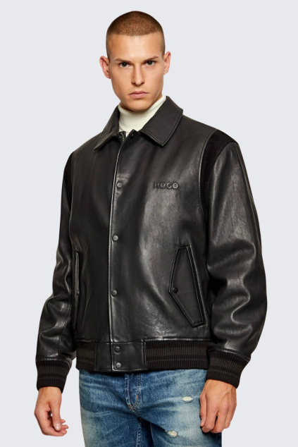 Pánská kožená bunda HUGO Lewick 50546482 černá