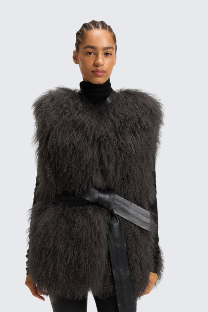 Dámská kožešinová vesta BOSS Black Santine 50547877 šedá