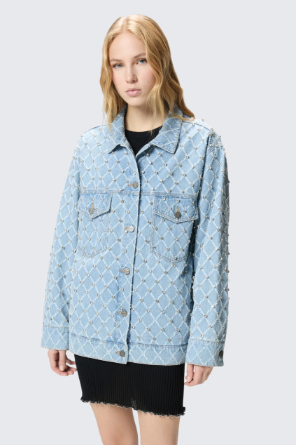 Dámské bunda PINKO PIFFERAIO OVERSHIRT 106246A32NPJE džínová