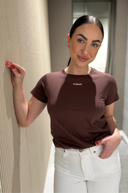 Dámské tričko PINKO BASICO 100373A34FL78 hnědé