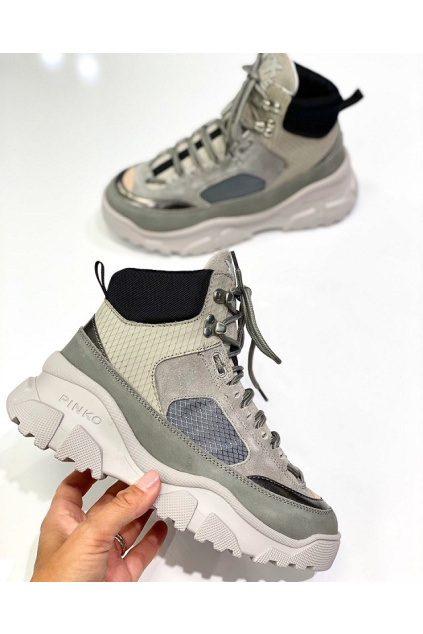 1P21XZ Y6PU Dámské tenisky Pinko Love Trek High šedé