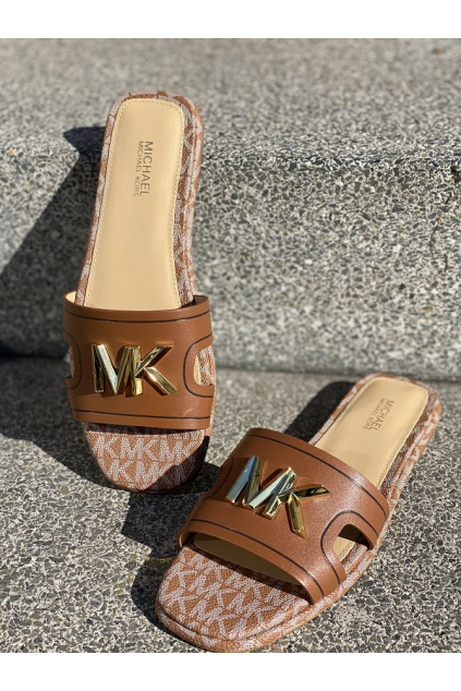 Dámské sandály Michael Kors Kippy Leather Slide hnědé