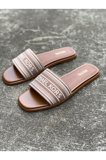 Dámské sandály Michael Kors Sadler Slide MK Stripe Jacquard hnědé