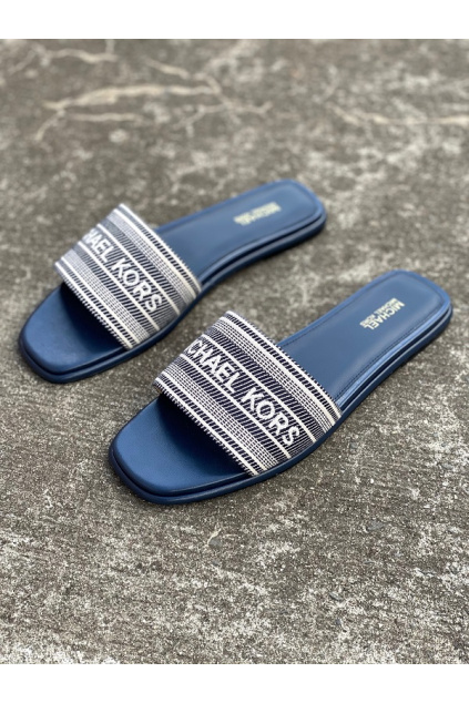 Dámské sandály Michael Kors Sadler Slide MK Stripe Jacquard modré